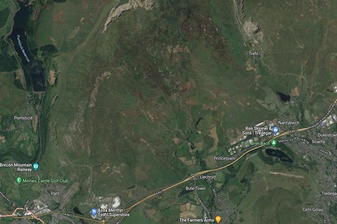 The wind farm would be located north of Rhymney and Merthyr Tydfil