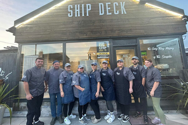Some of the staff outside of the Ship Deck shop on Newport Road