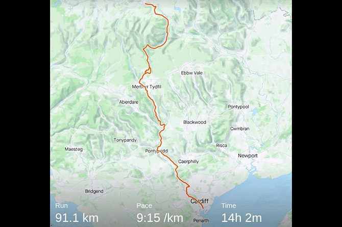 Andrew embarked on a 14-hour journey from Bannau Brycheiniog to Cardiff Bay