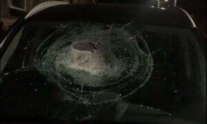 Ian Pugh's car window after it was smashed
