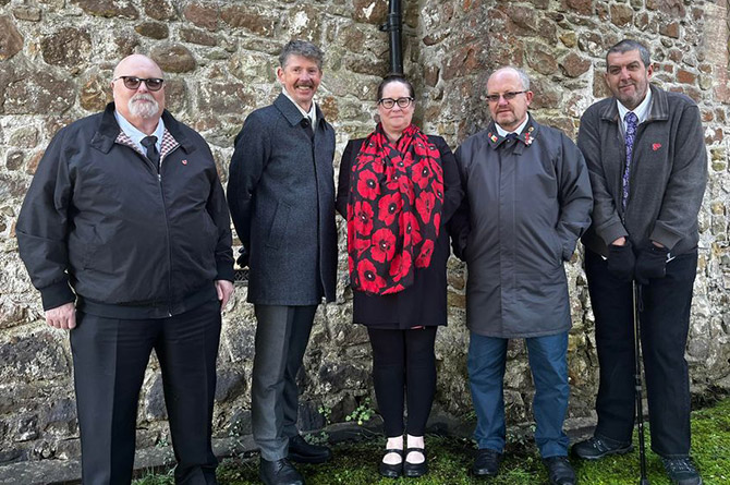 Draethen, Waterloo, and Rudry community councillors Phil Rosser, Rob Heaton-Jones, Amanda McConnell, Chris Morgan, and Kevin Ingram at St James' Church