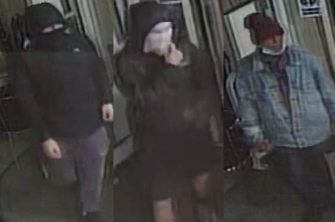 Gwent Police would like to speak to these three men, pictured on CCTV, in connection with the break-ins at WHSmith