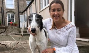 Jane Dodds with Arthur, her late adopted greyhound