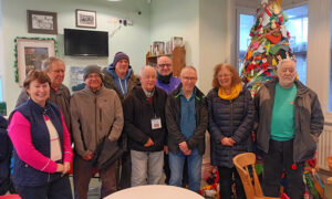 Julie Morgan, second from right, with members of Caerphilly Miners' Centre's men's shed