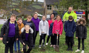 Penllwyn Primary School pupils during their bulb planting session
