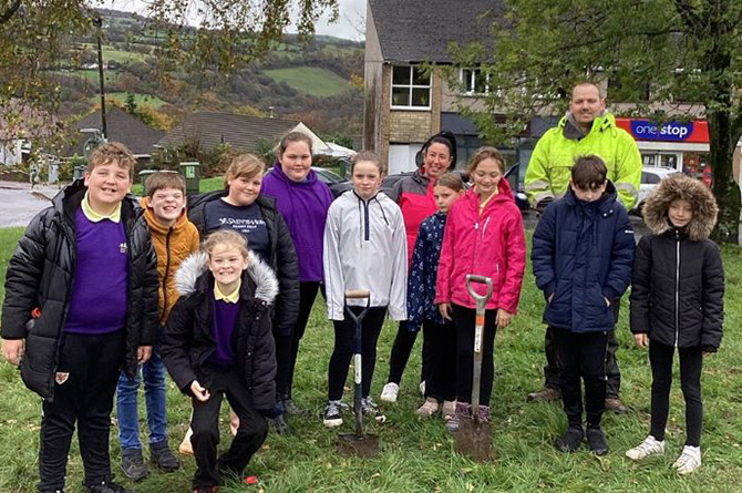 Penllwyn Primary School pupils during their bulb planting session