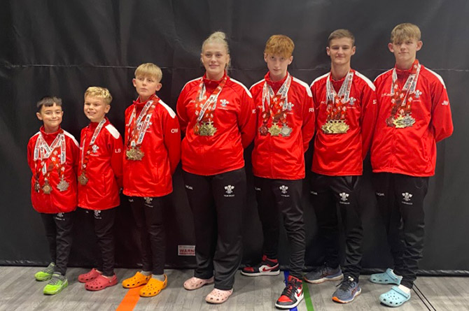 From left: Medal winners Emir Isik, Llewellyn Baylis, Oskar Watkins, Ruby Carter, Reuben West, Sam Coakley, and Jac Watkins
