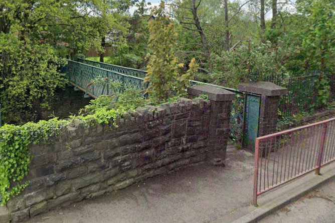The footbridge leads to the Machen Welfare Ground