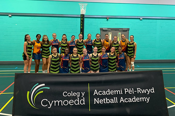Netballers from Coleg y Cymoedd and Johannesburg's Trinity House