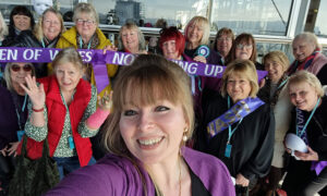 Delyth Jewell MS with WASPI campaigners outside the Senedd