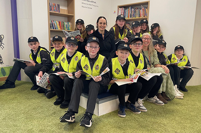 St James' Heddlu Bach with CSO Sarah Barbour and library assistant Mary Jenkins