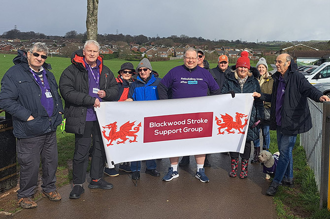Cllr Andrew Farina-Childs, centre, and supporters from
Blackwood Stroke Support Group