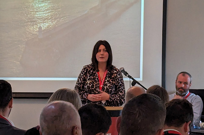 Cardiff Capital Region chief executive Kellie Beirne speaking at the launch of the Northern Valleys Initiative in Bargoed