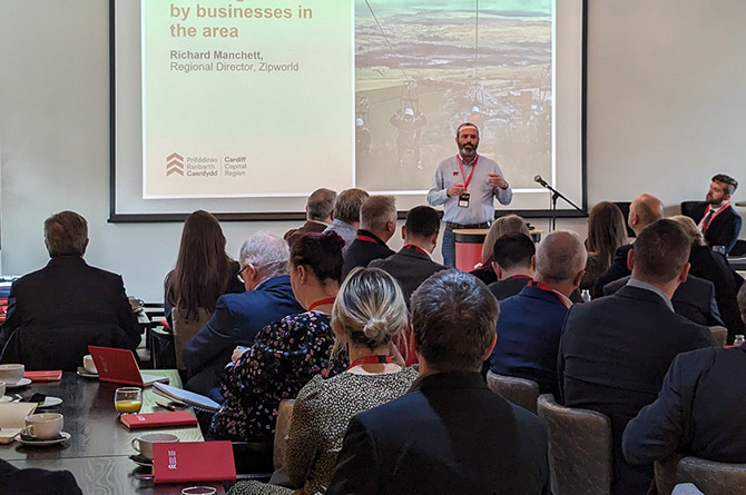 Richard Manchett of Zip World speaking at the launch of the Northern Valleys Initiative in Bargoed