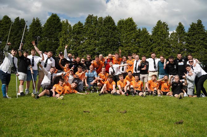 Aberbargoed Town celebrating an historic treble winning season