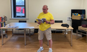 Arthur Hutt at his book's relaunch in Caerphilly Library