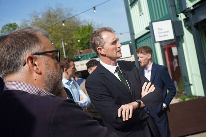 David TC Davies, the Secretary of State for Wales, at Ffos Caerffili