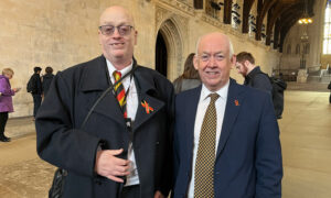 Infected blood scandal victim Lee Stay, left, alongside MP for Caerphilly Wayne David