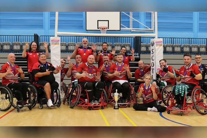 Wales' wheelchair rugby league team celebrating their 2023 Celtic Cup victory