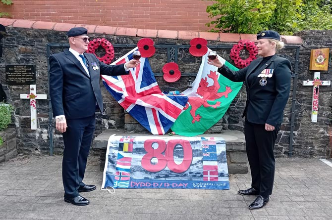 Veteran's Stephen Davies and Sharon...raising a glass at Aberbargoed Memorial Gardens 