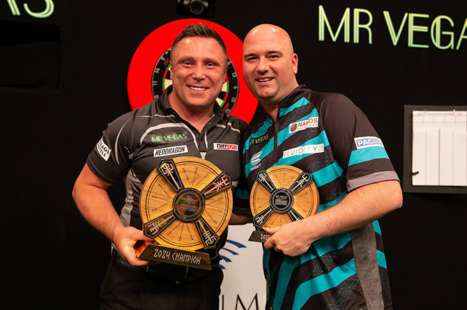 Gerwyn Price, left, with runner-up Rob Cross