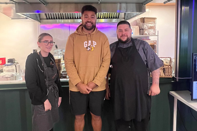 Taulupe Faletau, middle, was at the launch of Rite Up u'r Street yesterday 