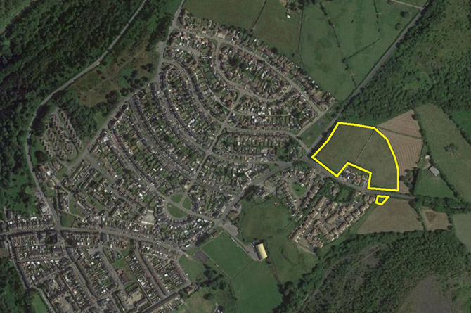 Annotated map of Aberbargoed showing the Bedwellty Road development site (marked in yellow)