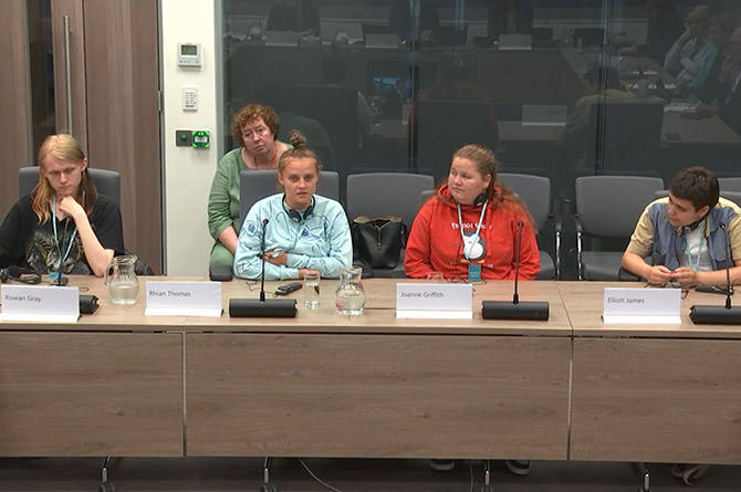 Four young people shared to the Senedd their experiences of care