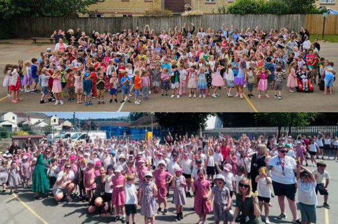 Pupils from Cwrt Rawlin, above, and Ysgol Bro Allta