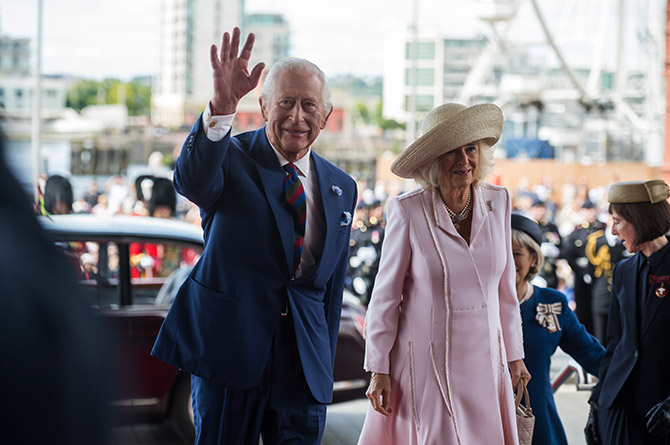 King Charles III and Queen Camilla arriving at the Senedd