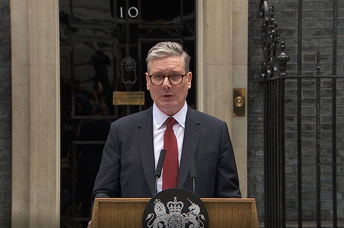 Prime Minister Sir Keir Starmer speaks outside 10 Downing Street for the first time