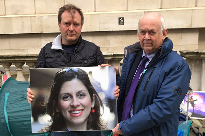 Wayne David campaigning for the release of Nazanin Zaghari-Ratcliffe, alongside her husband Richard