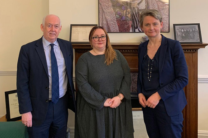 Wayne David and Emma Whitfield, centre, with then-shadow home secretary Yvette Cooper