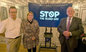 Professor Ian Pallister, Rev Lisa Taylor and Blackwood Rotary’s Trevor Morgan