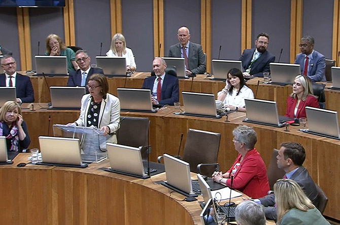 Vaughan Gething sat on the backbenches as Eluned Morgan was appointed First Minister-elect