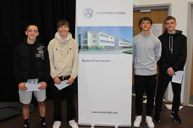 GCSE pupils at Islwyn High School receiving their grades
