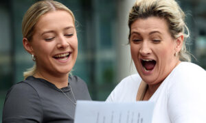 Bethany Evans, left, overjoyed after receiving her A-level results