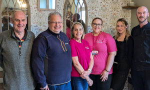 Councillors Nigel Dix and Andrew Farina-Childs with HCT’s Gaynor Jones, Kari-Ann Tunkin, and Libanus Lifetyle’s Rebecca Bright and Sean James