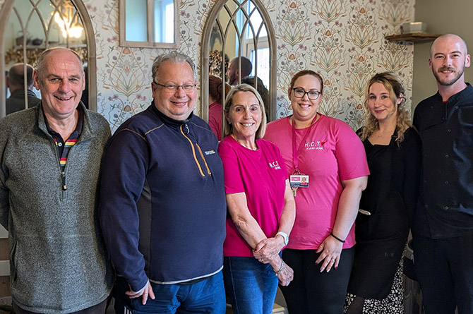 Councillors Nigel Dix and Andrew Farina-Childs with HCT’s Gaynor Jones, Kari-Ann Tunkin,
and Libanus Lifetyle’s Rebecca Bright and Sean James