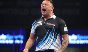 Gerwyn Price during his World Grand Prix victory over Danny Noppert