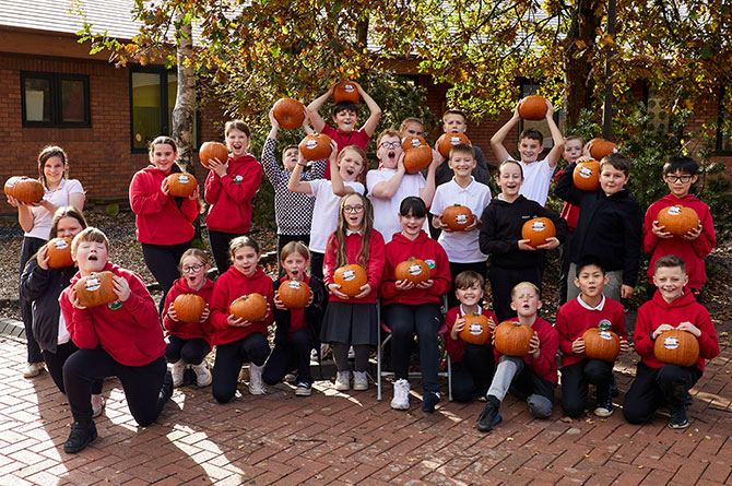 Pupils at Nant y Parc Primary School were given 200 pumpkins