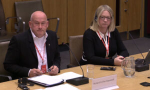 Richard Collier-Keywood and Abi Tierney giving evidence to the Senedd
