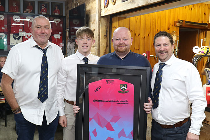 From left: Referees Stuart Evans, Paddy Bateman, sponsor Christopher Snailham, and referee Gavin Jackson