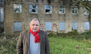 Cllr Lindsay Whittle, outside Llys Ifor, on Crescent Road, Caerphilly