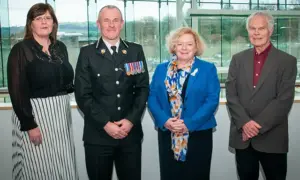 From left: Gill Howells, chair of Gwent Police and Crime Panel; New chief constable Mark Hobrough; Gwent PCC Jane Mudd; and Cllr Colin Mann, vice chair of Gwent Police and Crime Panel