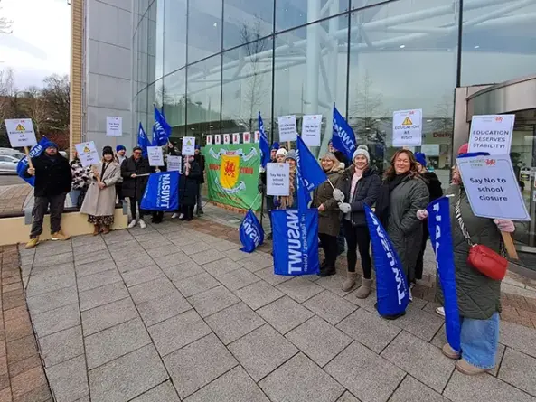 NASUWT Cymru members protesting outside the council offices ahead of the decision