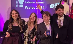 Lesley Williams, second from left, celebrating her award win with Welsh ICE colleagues