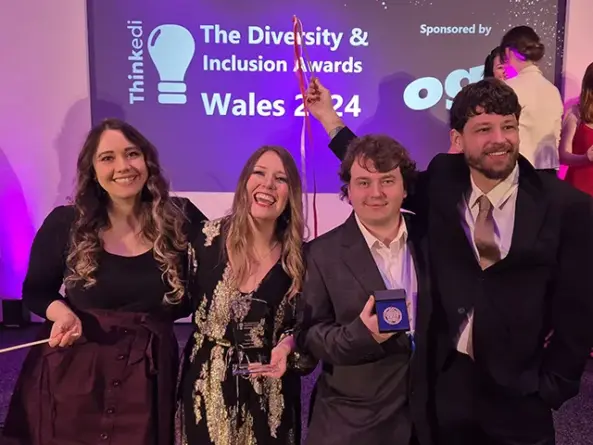 Lesley Williams, second from left, celebrating her award win with Welsh ICE colleagues