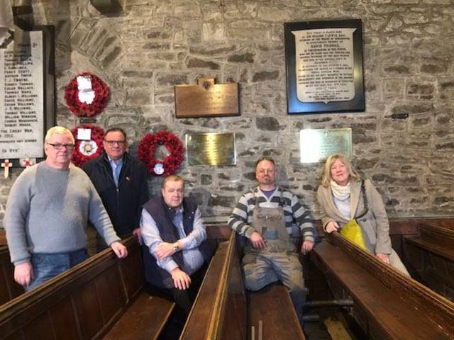 From left: Reverend Gary Powell, Mike Oliver, Paul Williams, blacksmith Glen Adams, and Gelligaer Community Council clerk Ceri Mortimer