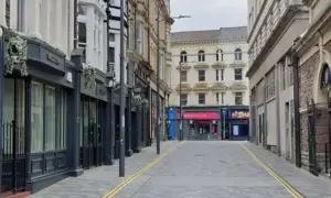A view of Griffin Street, Newport, pictured in July 2024. The application site at 6-10 is on the ground floor at the left